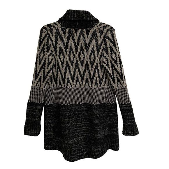 Lucky Brand Stargazer Chevron wool blend open long cardigan women’s M black gray - Picture 6 of 9